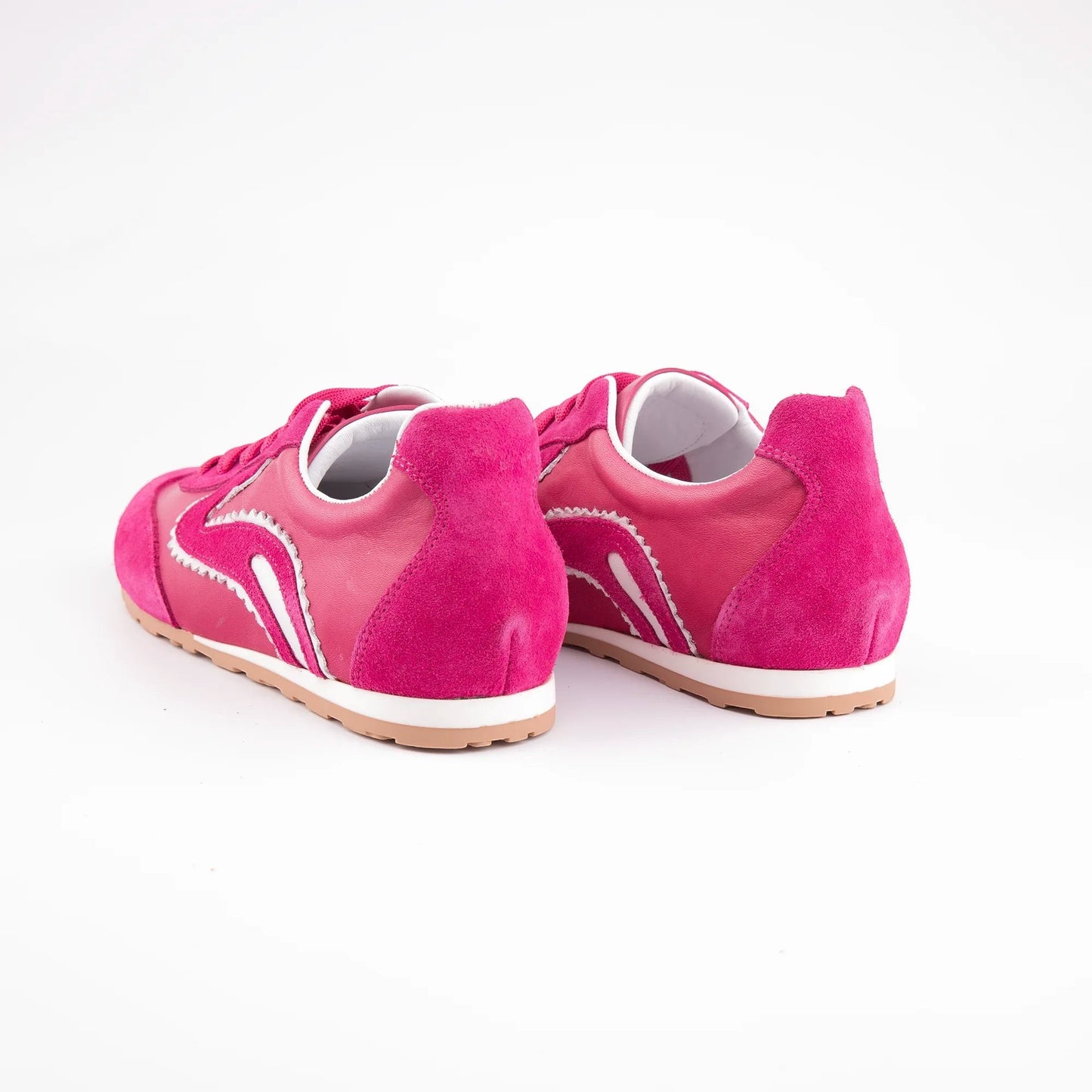 MrCalvano Pure Motion fuşya rengi deri ve süet detaylı modern kadın sneaker ayakkabı arkadan görünüm