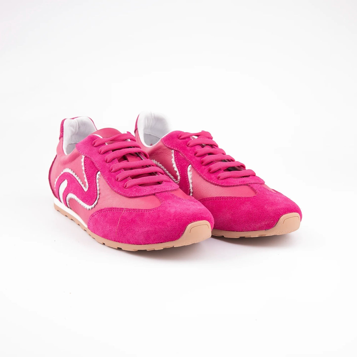 MrCalvano Pure Motion fuşya rengi deri ve süet detaylı modern kadın sneaker modeli