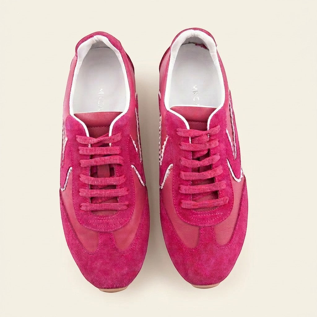 MrCalvano Pure Motion fuşya rengi süet ve deri detaylı, bağcıklı, konforlu günlük kadın sneaker modeli