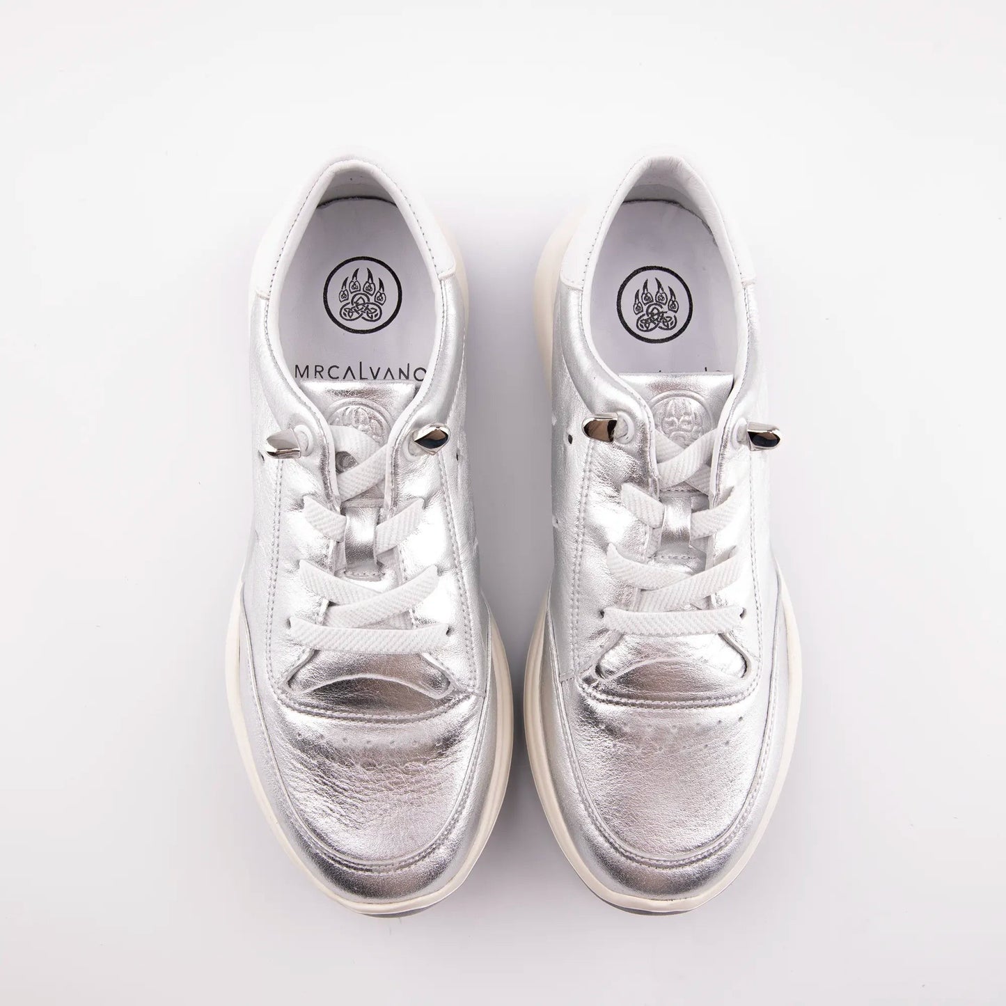 MrCalvano Comfort Walk gümüş renkli, bağcıklı, deri, modern tasarımlı günlük kadın sneaker ayakkabı