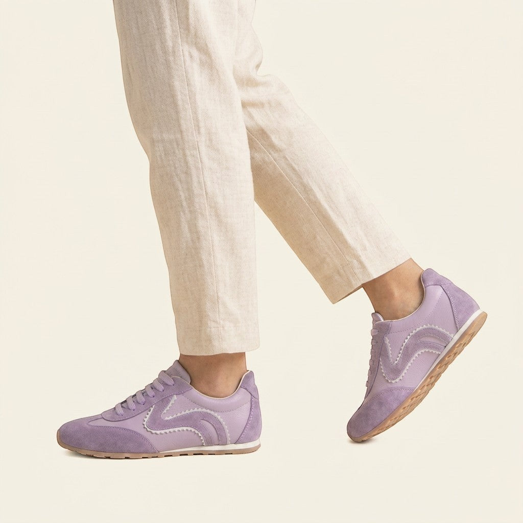 MrCalvano Pure Motion lila renkli, süet ve deri detaylı, konforlu günlük kadın sneaker modeli