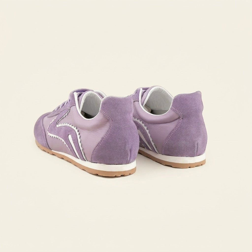 MrCalvano Pure Motion lila renkli deri ve süet detaylı, beyaz tabanlı modern kadın sneaker modeli