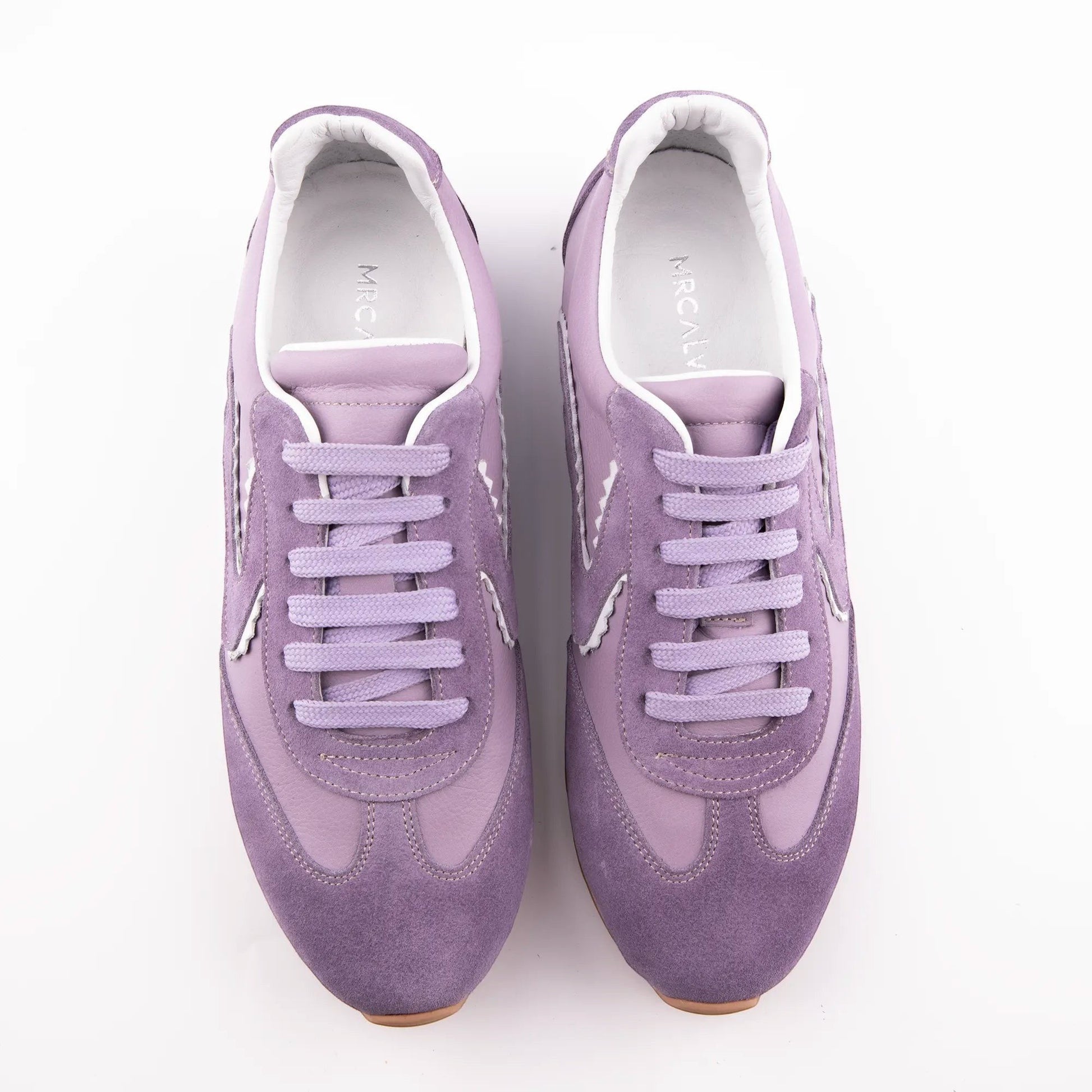 MrCalvano Pure Motion lila renkli, deri ve süet detaylı, bağcıklı, konforlu günlük kadın sneaker modeli.