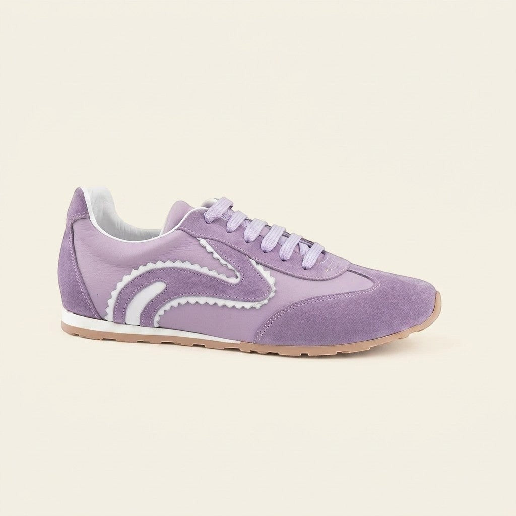 MrCalvano Pure Motion lila renkli, deri ve süet detaylı, yan kısımları dalgalı tasarıma sahip modern günlük sneaker