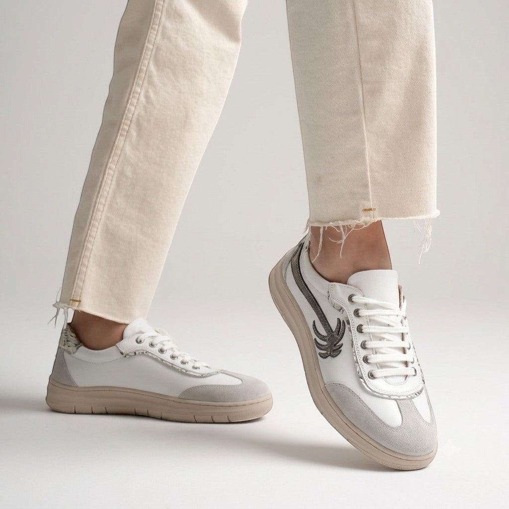 MrCalvano Palm Spring bej ve beyaz deri süet detaylı modern sneaker modeli