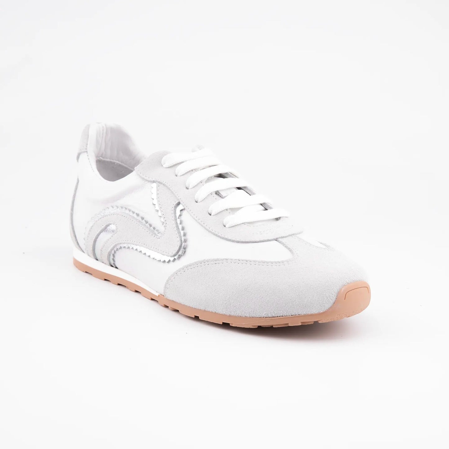 MrCalvano Pure Motion beyaz deri ve süet detaylı, metalik vurgulu modern günlük sneaker