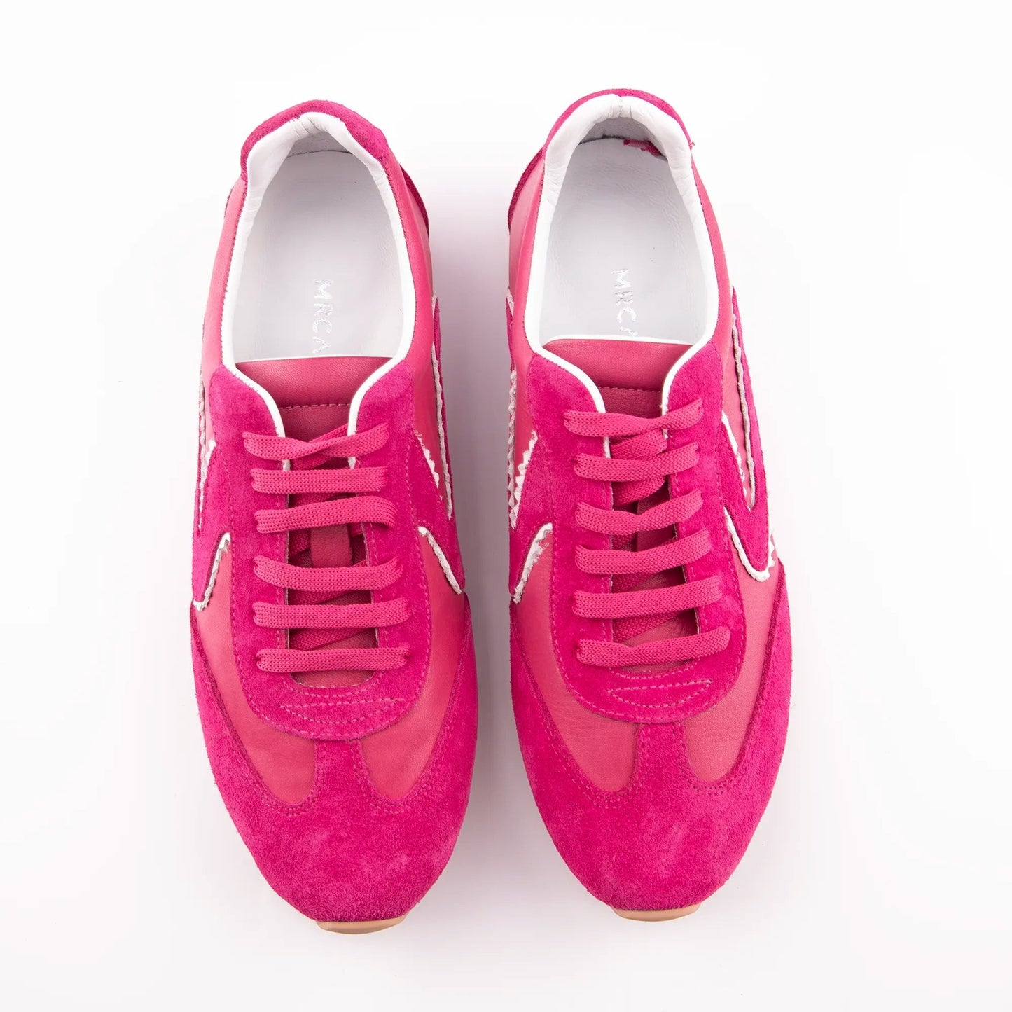 MrCalvano Pure Motion fuşya rengi süet ve deri detaylı, bağcıklı, modern tasarımlı günlük kadın sneaker ayakkabı