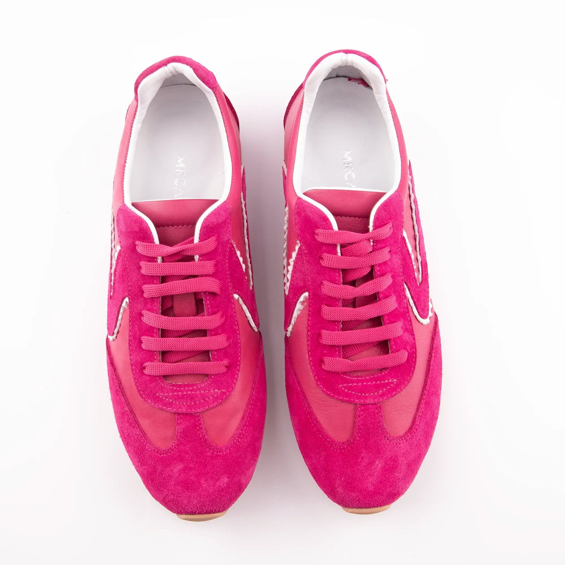 MrCalvano Pure Motion fuşya rengi süet ve deri detaylı, bağcıklı, modern tasarımlı günlük kadın sneaker ayakkabı