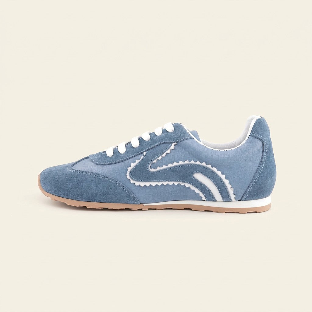 MrCalvano Pure Motion mavi deri ve süet detaylı, beyaz bağcıklı, konforlu tabanlı modern günlük sneaker