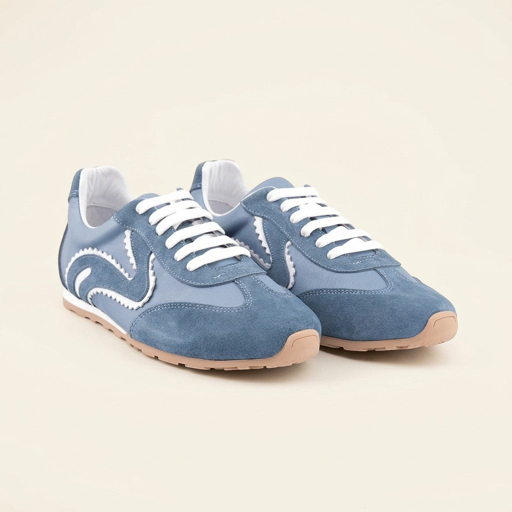 MrCalvano Pure Motion mavi süet ve deri detaylı, beyaz bağcıklı, konforlu günlük erkek sneaker ayakkabı