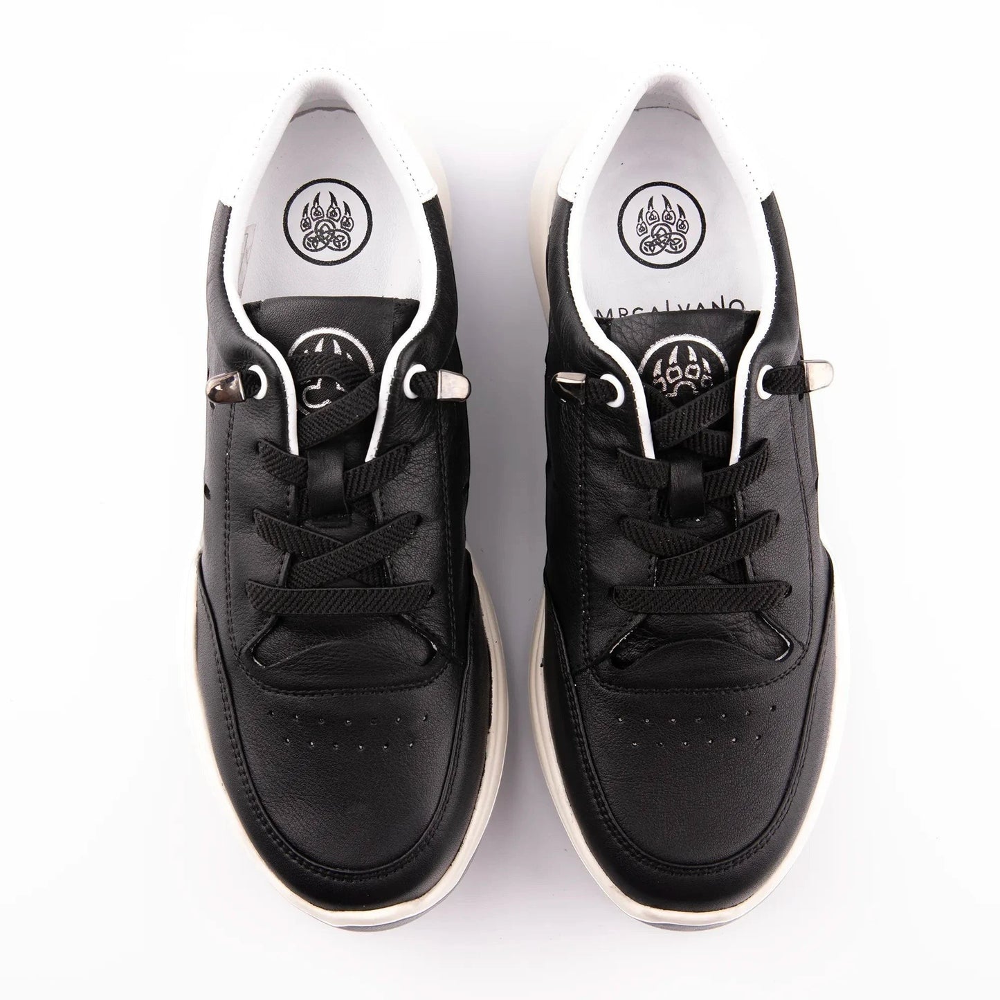 MrCalvano Comfort Walk siyah deri sneaker, beyaz tabanlı, bağcıklı, modern günlük erkek spor ayakkabı.