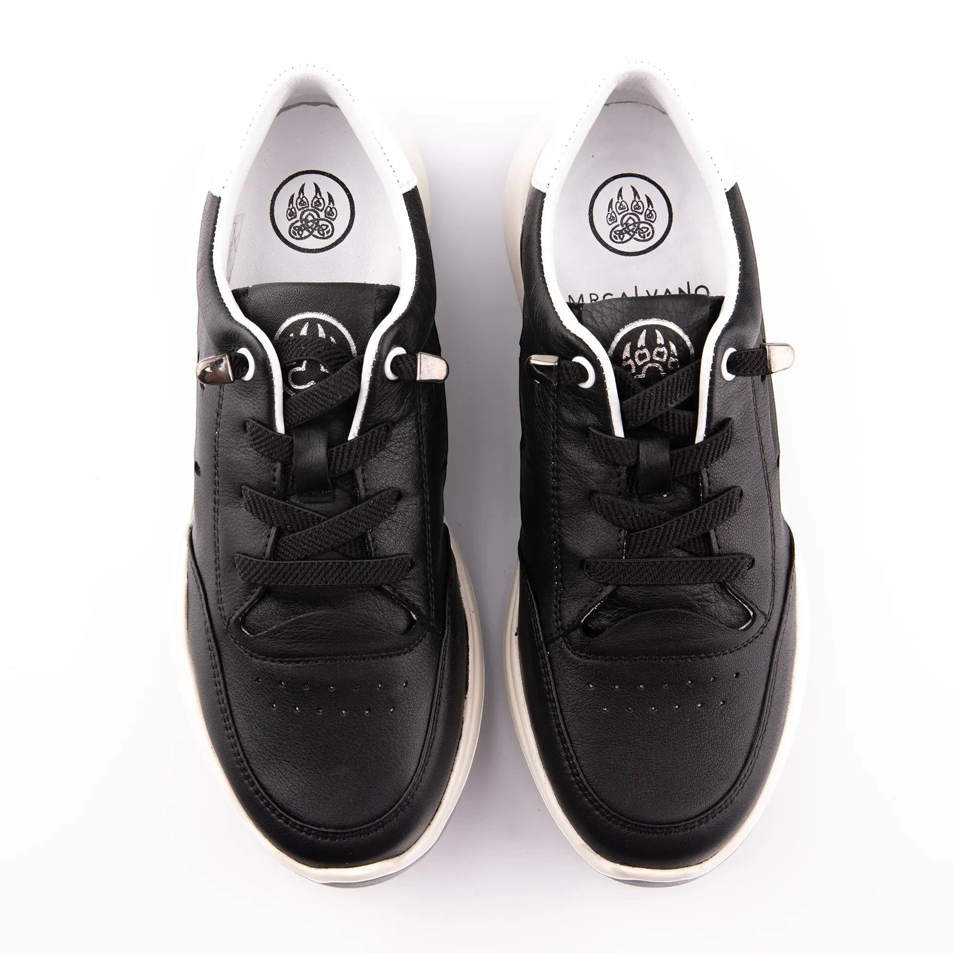 MrCalvano Comfort Walk siyah deri sneaker, beyaz tabanlı, bağcıklı, modern günlük erkek spor ayakkabı.