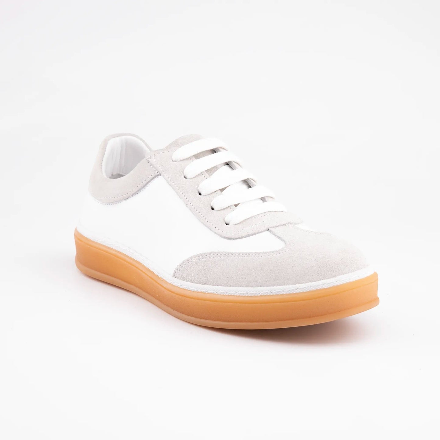 MrCalvano Urban Retro bej ve beyaz deri süet detaylı günlük sneaker ayakkabı