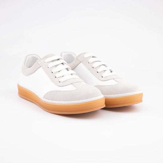 MrCalvano Urban Retro bej ve beyaz deri süet detaylı günlük sneaker ayakkabı