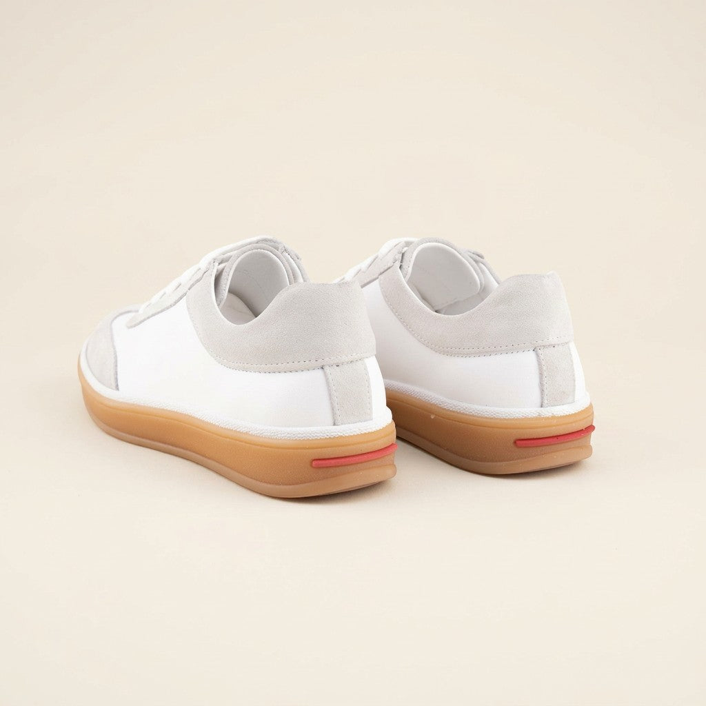MrCalvano Urban Retro bej ve beyaz deri süet detaylı günlük sneaker, arkadan görünüm