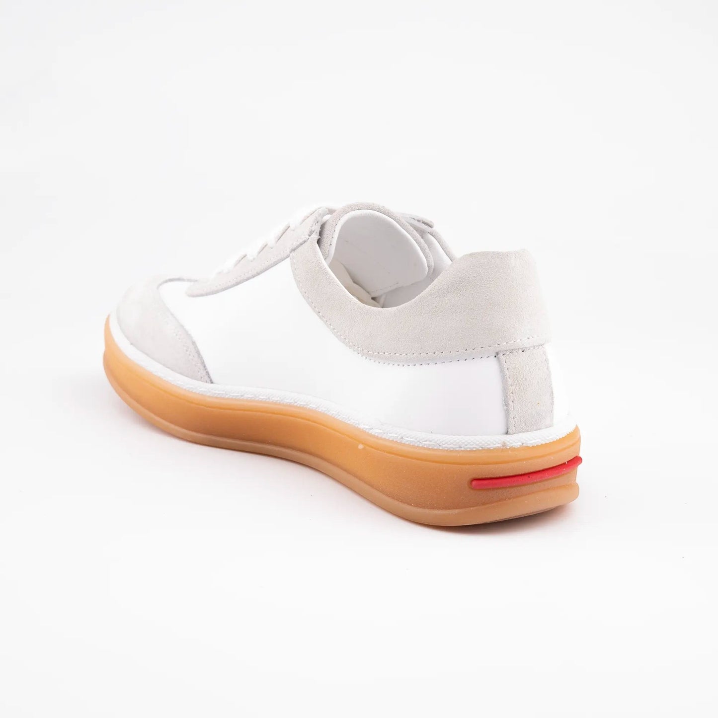 MrCalvano Urban Retro bej ve beyaz deri süet detaylı, kahverengi tabanlı günlük erkek sneaker ayakkabı