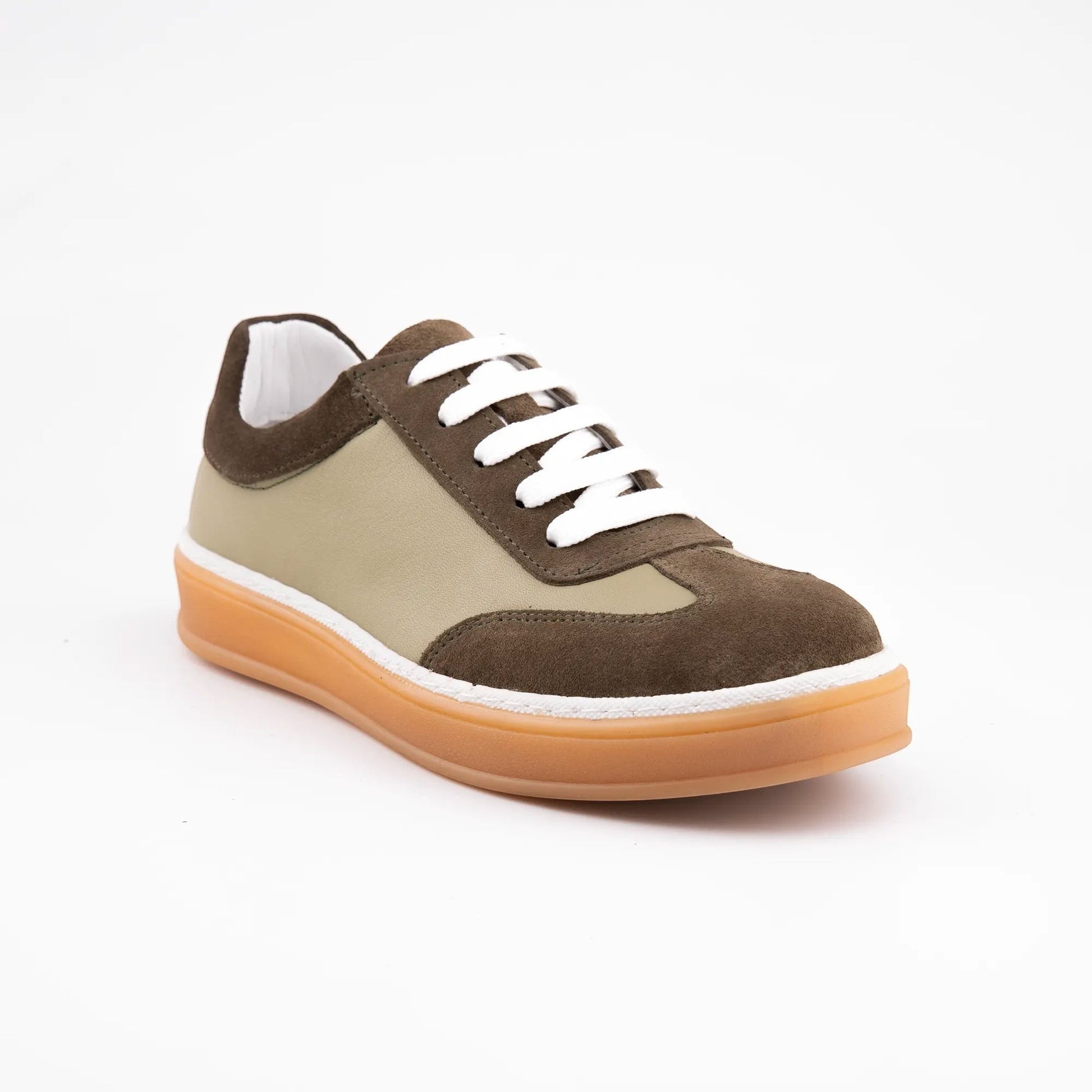 MrCalvano Urban Retro bej ve kahverengi deri süet detaylı günlük sneaker ayakkabı