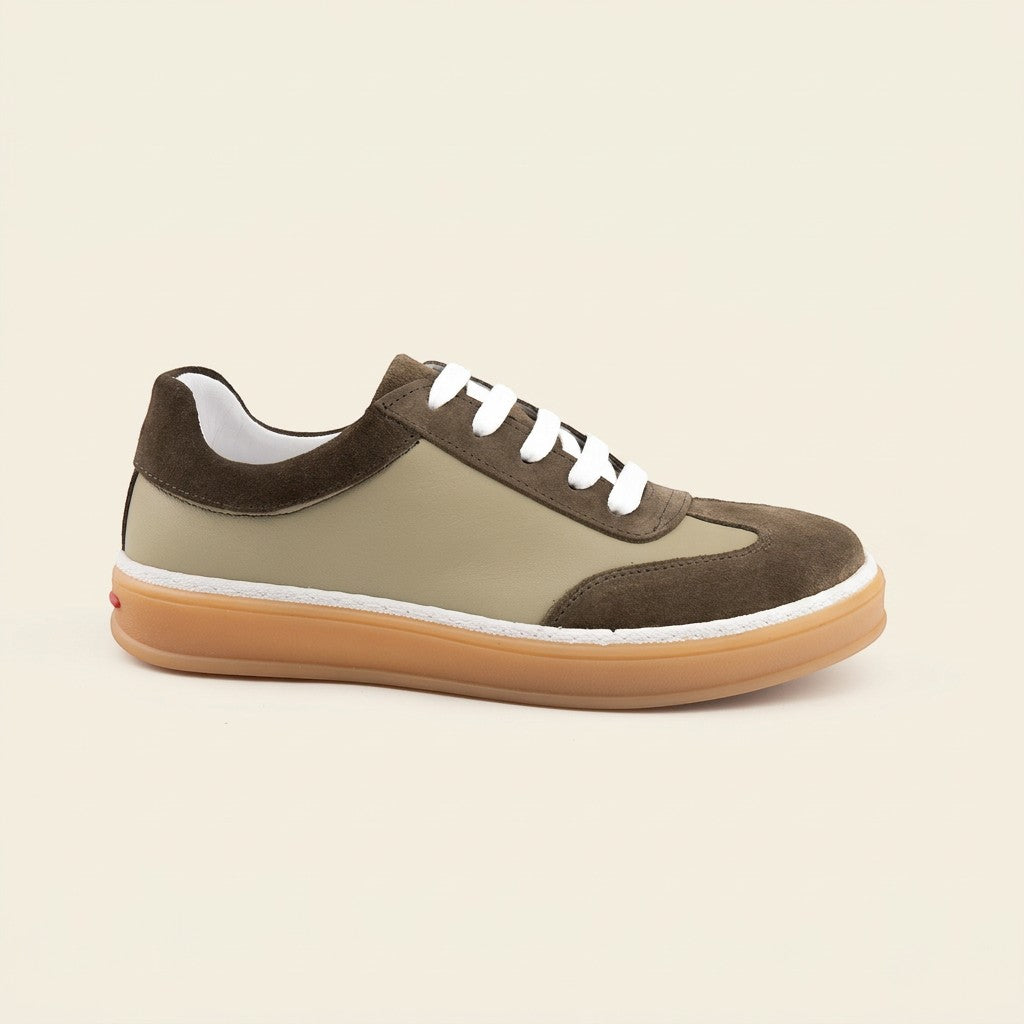 MrCalvano Urban Retro bej ve kahverengi deri süet detaylı günlük sneaker ayakkabı
