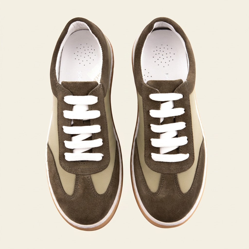 MrCalvano Urban Retro bej ve kahverengi süet deri detaylı günlük sneaker ayakkabı