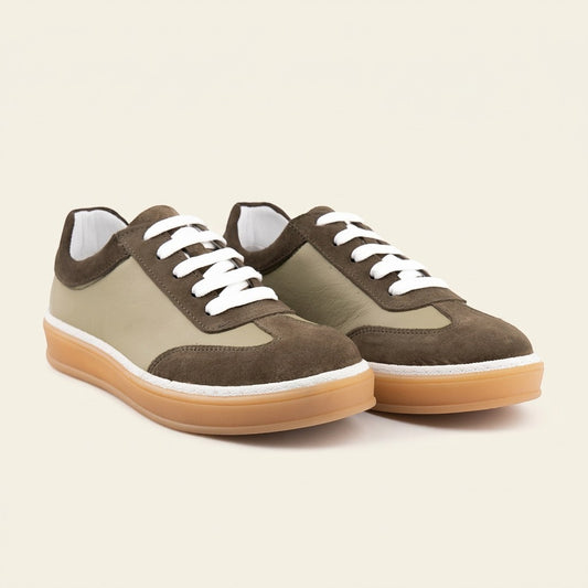 MrCalvano Urban Retro bej ve kahverengi deri süet detaylı günlük sneaker