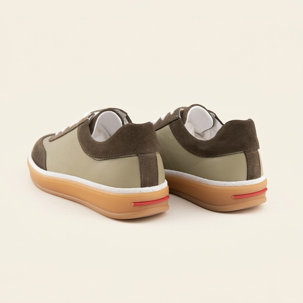 MrCalvano Urban Retro bej ve kahverengi deri süet detaylı günlük sneaker ayakkabı arka görünümü