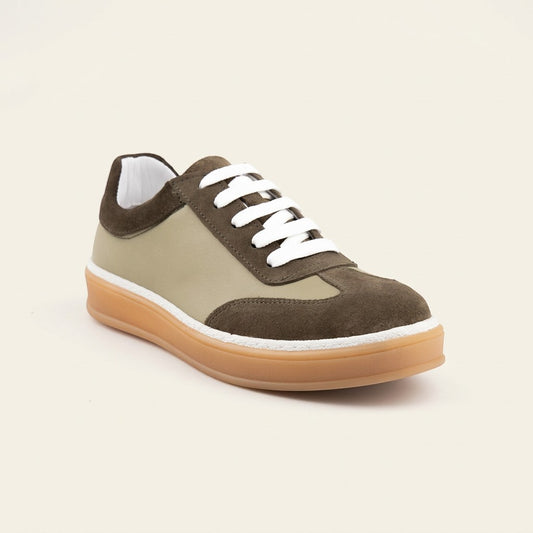 MrCalvano Urban Retro bej ve kahverengi deri süet detaylı günlük sneaker