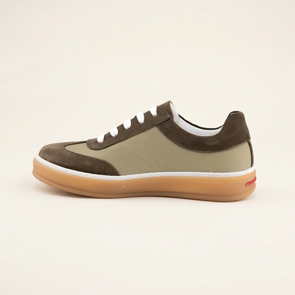 MrCalvano Urban Retro bej ve kahverengi deri süet detaylı günlük sneaker ayakkabı