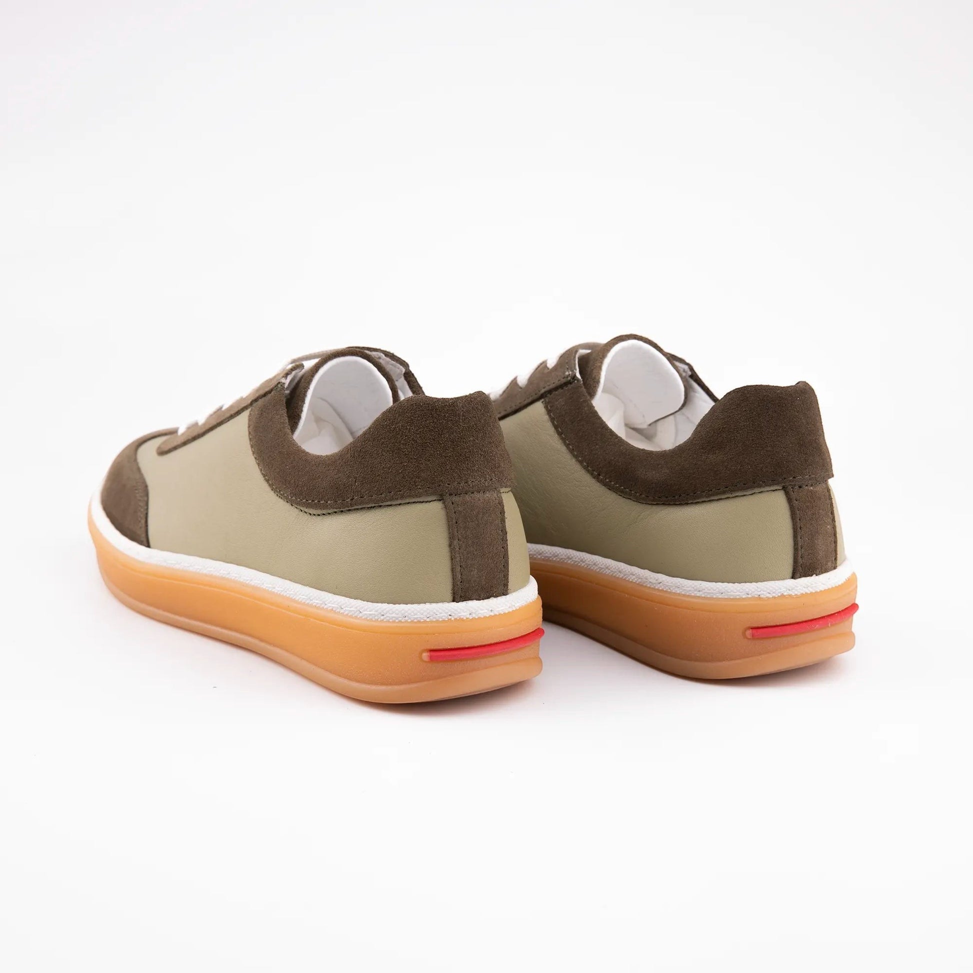 MrCalvano Urban Retro bej ve kahverengi deri süet detaylı günlük sneaker ayakkabı arka görünüm