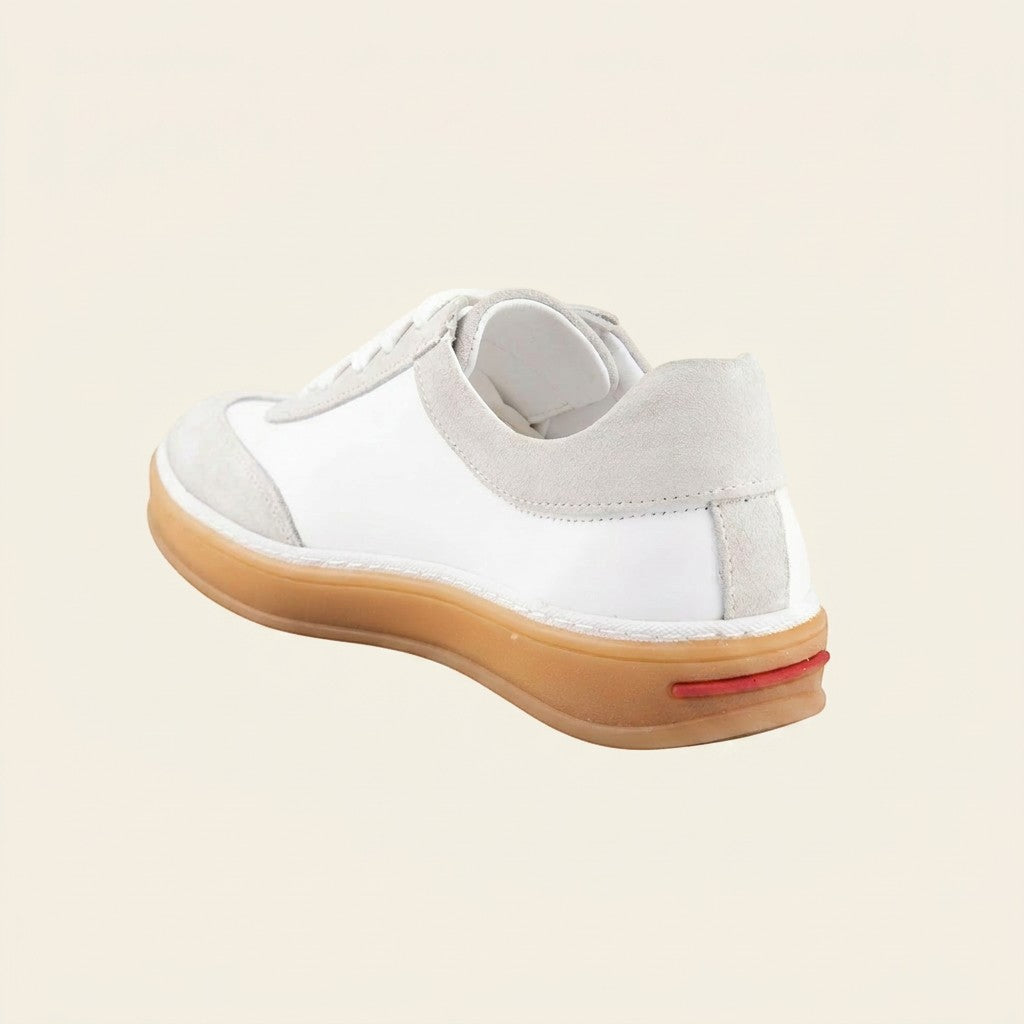 MrCalvano Urban Retro bej ve beyaz deri süet detaylı, retro tasarımlı, kauçuk tabanlı günlük sneaker ayakkabı