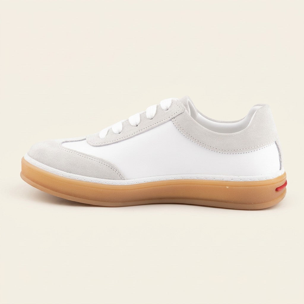 MrCalvano Urban Retro beyaz deri ve süet detaylı, kauçuk tabanlı günlük sneaker ayakkabı